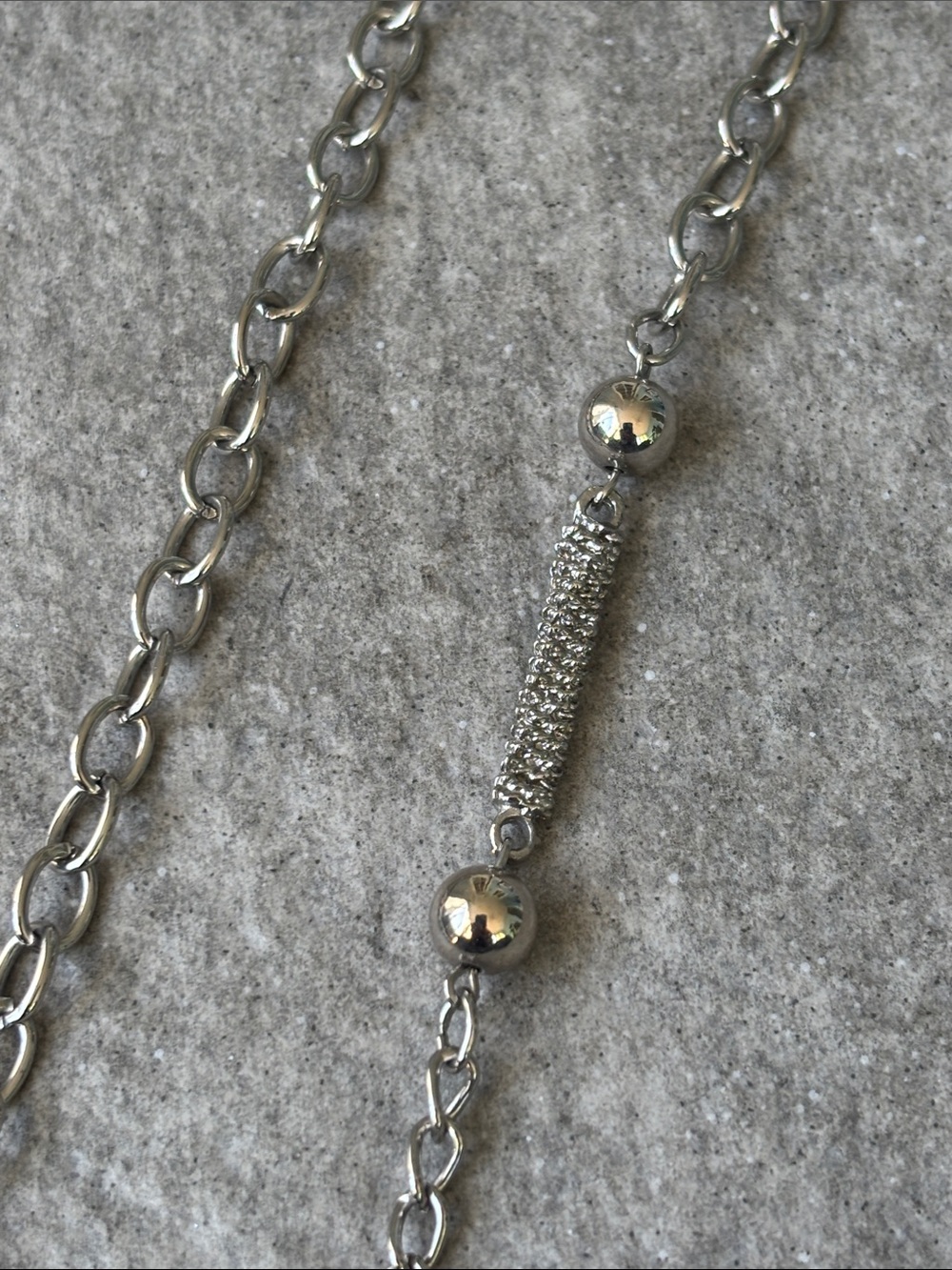 Vintage 60s Silvertone Extra Long Layered Chain Necklace Beads Flapper Style 54”